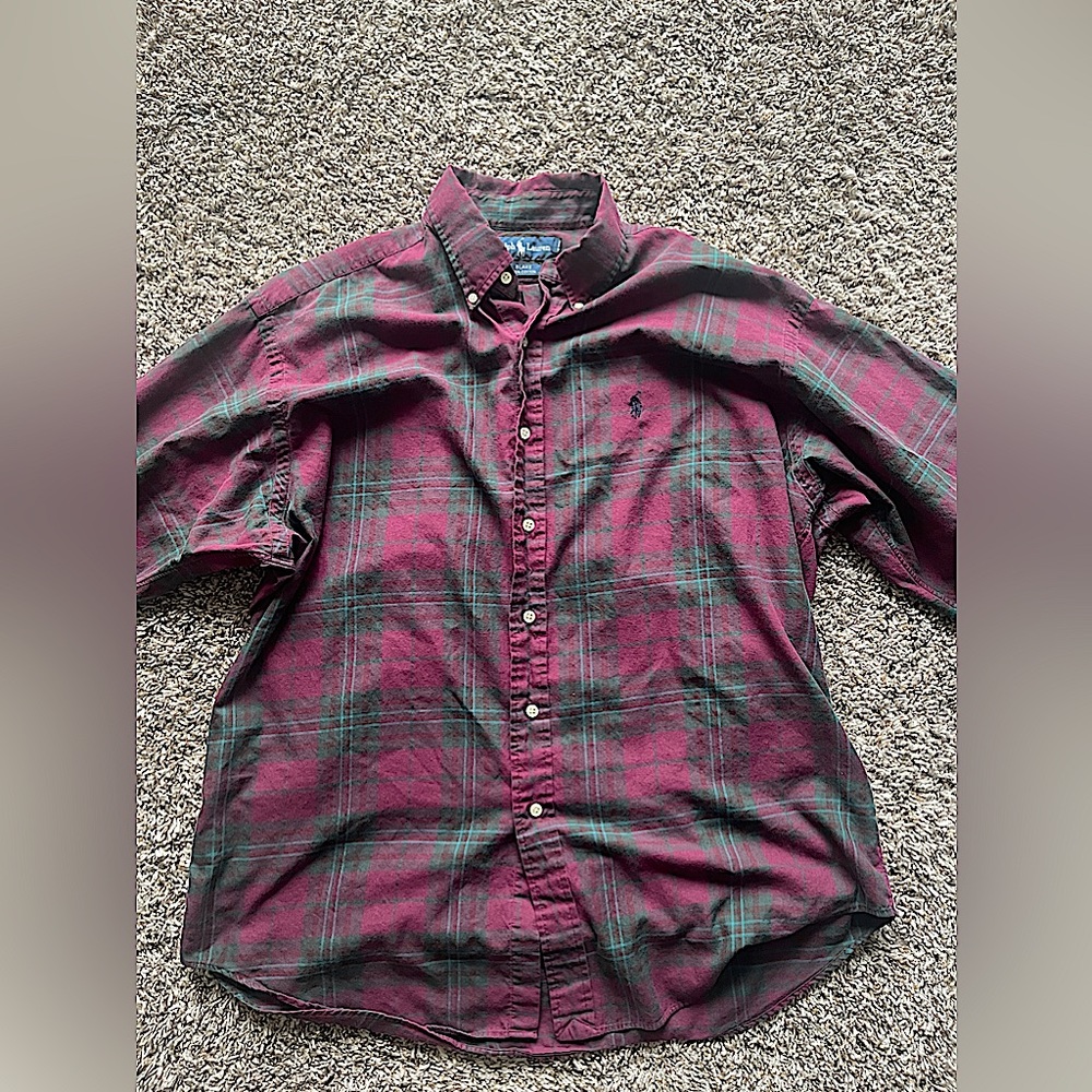 Polo Ralph Lauren Mens Blake Button Down Shirt Vintage Red Flannel Plaid Size L